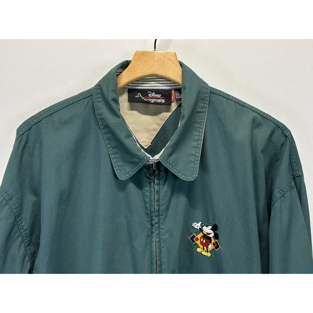 Vtg Disney Originals Mickey Mouse Jacket Sz X-Large Mens Green Y2K Embroidered